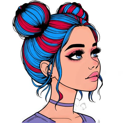 realistic girl with buns on the top of her head