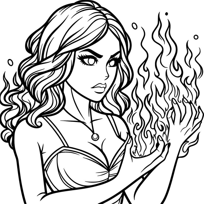 a realistic woman having the power of fire