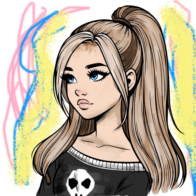 realistic girl with a high ponytail