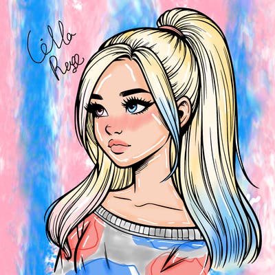 realistic girl with a high ponytail