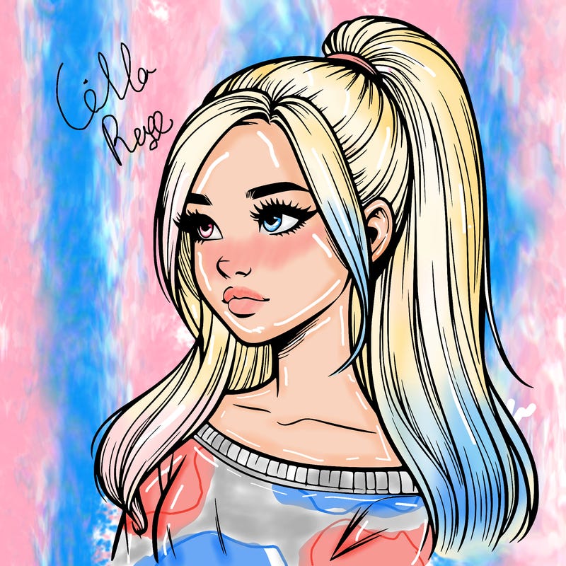 realistic girl with a high ponytail