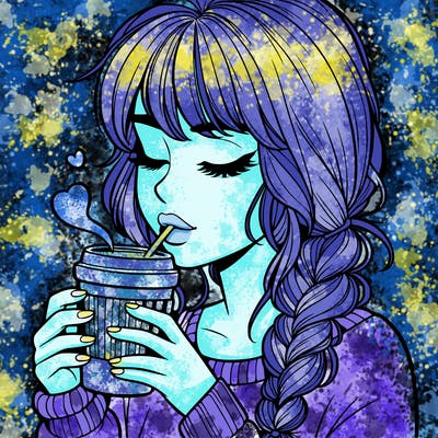 realistic girl drinking coffee