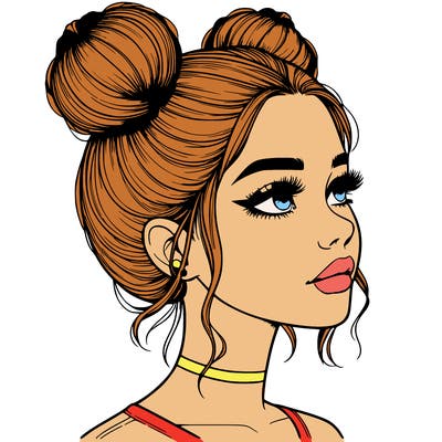 realistic girl with buns on the top of her head