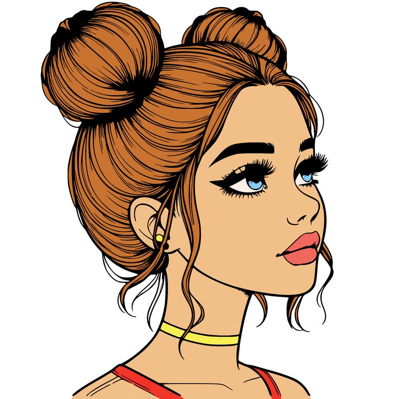 realistic girl with buns on the top of her head