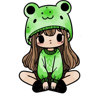 a girl wearing a frog hat and some frog socks