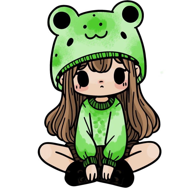 a girl wearing a frog hat and some frog socks
