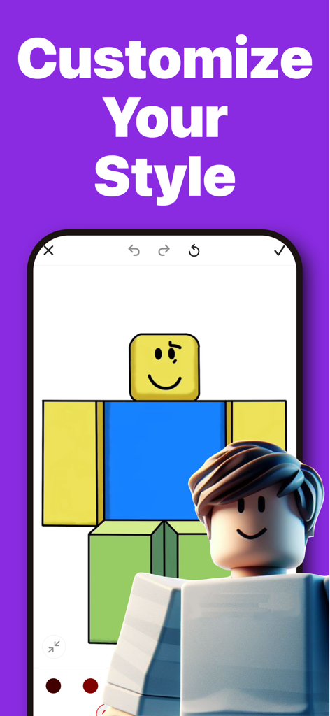 InkBlox: Coloring for Roblox - A coloring app screen showing a custom Roblox character with the text Customize Your Style