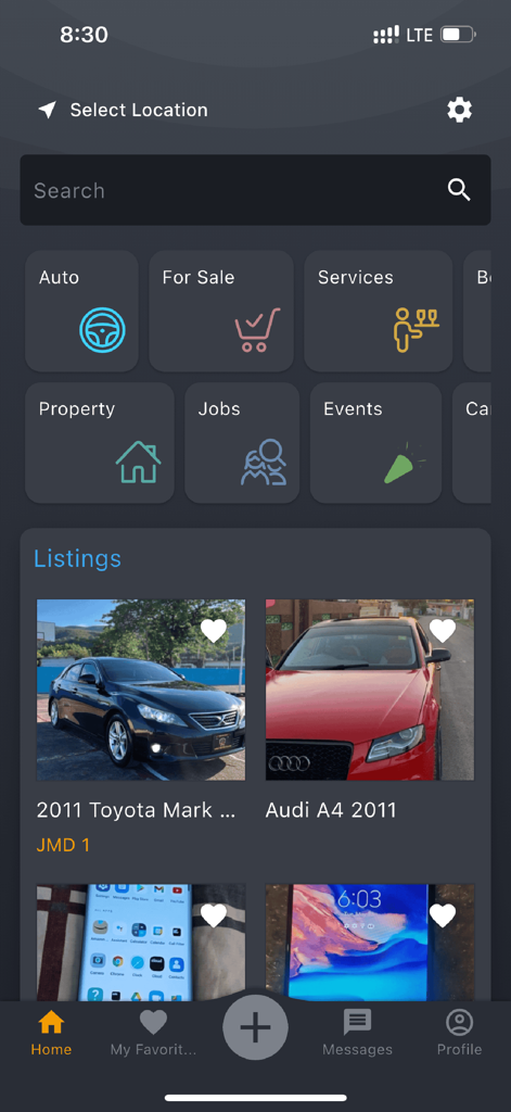 Marketplace Jamaica - Marketplace Jamaica app home screen showing shopping categories and car listings