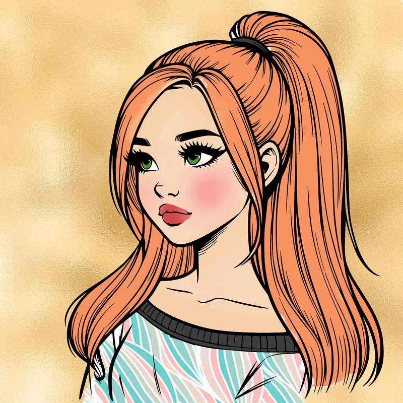 realistic girl with a high ponytail