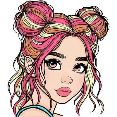 realistic girl with hair buns on her head