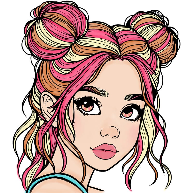 realistic girl with hair buns on her head