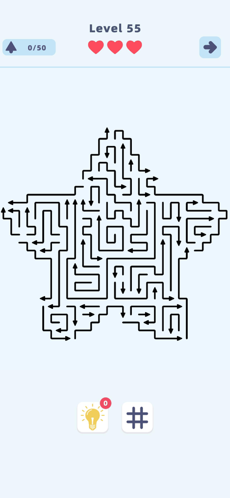 Arrow Escape - Tap Puzzle - A star shaped logic puzzle level in the Arrow Escape mobile game.