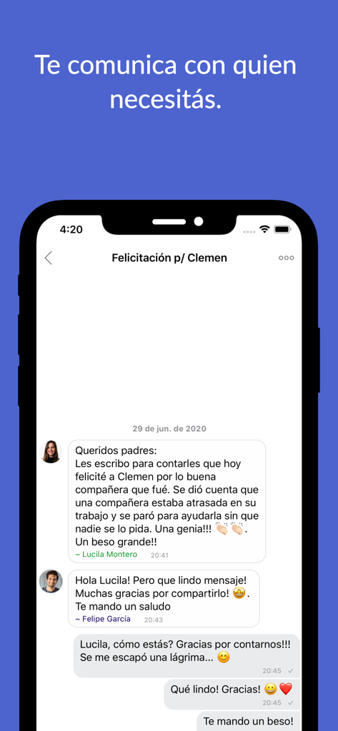 Handing - Handing app mobile chat interface showing a conversation between a teacher and parents