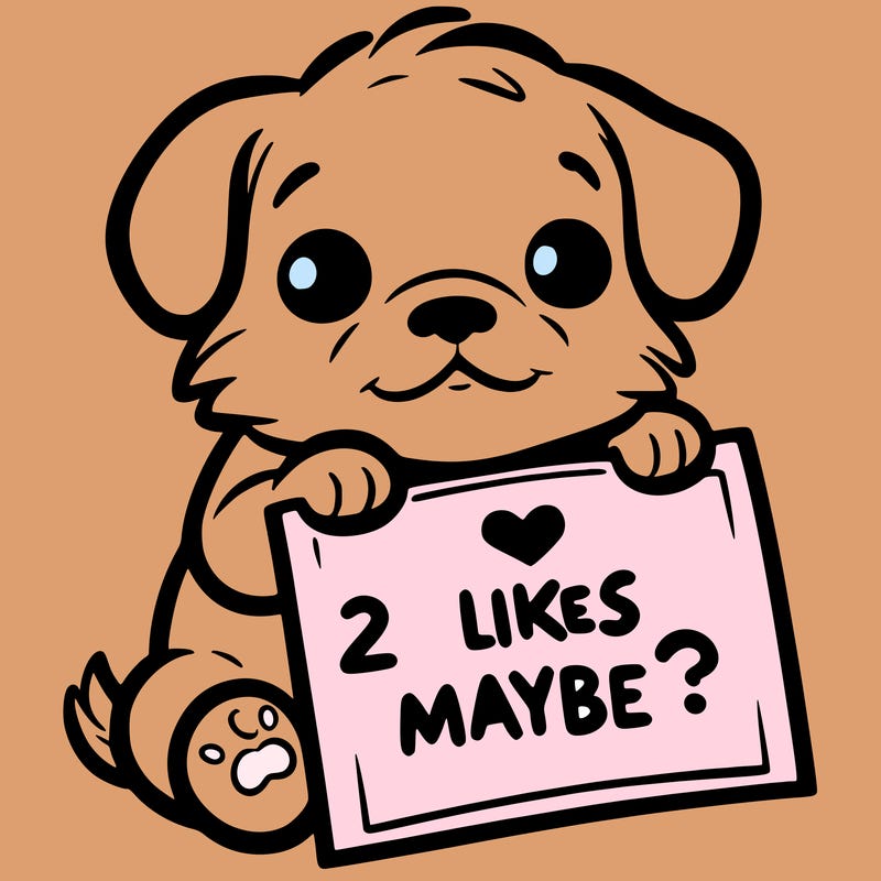 a puppy holding a sign that says 2 likes maybe?
