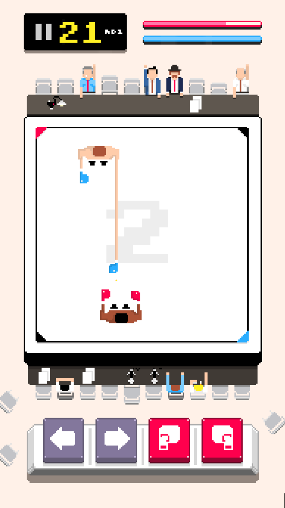 Top down view of an 8 bit boxing game featuring stretching arms