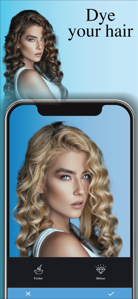 Perfect Face: AI Makeup Editor - Before and after comparison of a woman using the AI hair color changer feature