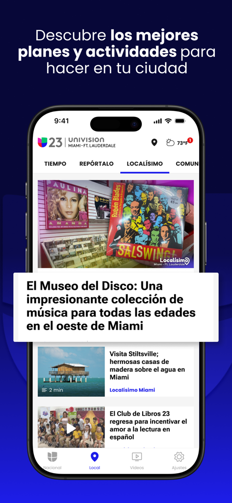 Univision Noticias - Univision Noticias 앱 화면, 마이애미 지역 뉴스 및 활동 표시