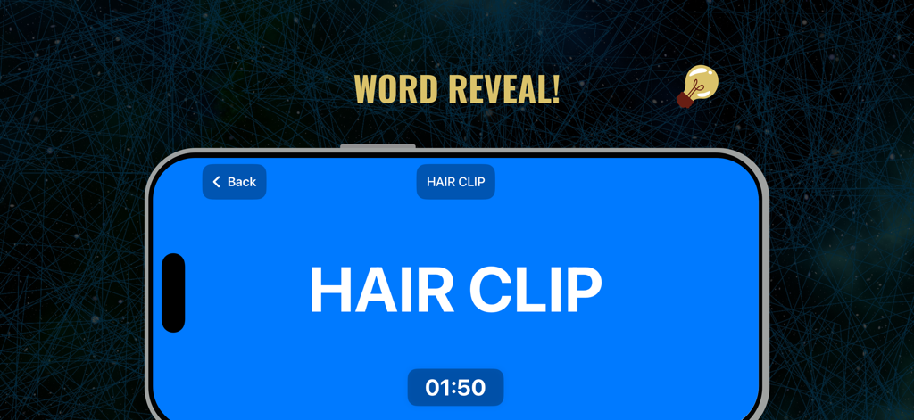 Henyo Word Game app screenshot showing a word reveal screen with the word Hair Clip