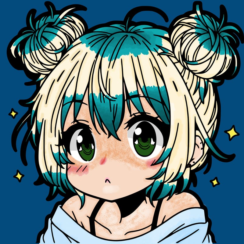 a manga girl with messy small buns