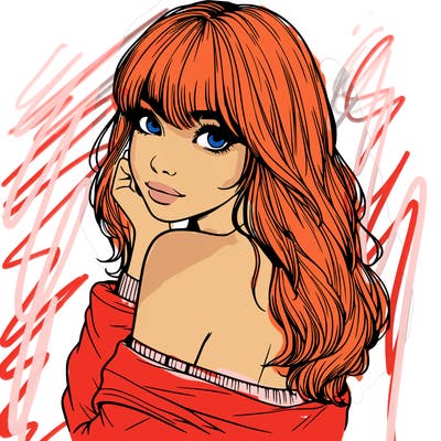 realistic girl with bangs looking over her shoulder