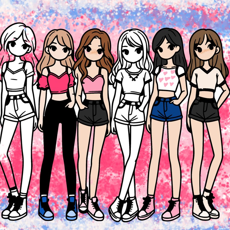 a group of girls wearing crop tops and shorts