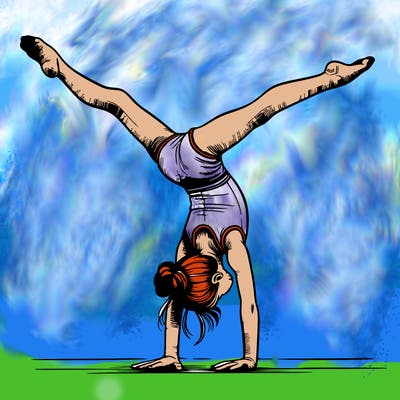realistic gymnastic hand stand girl in four splits