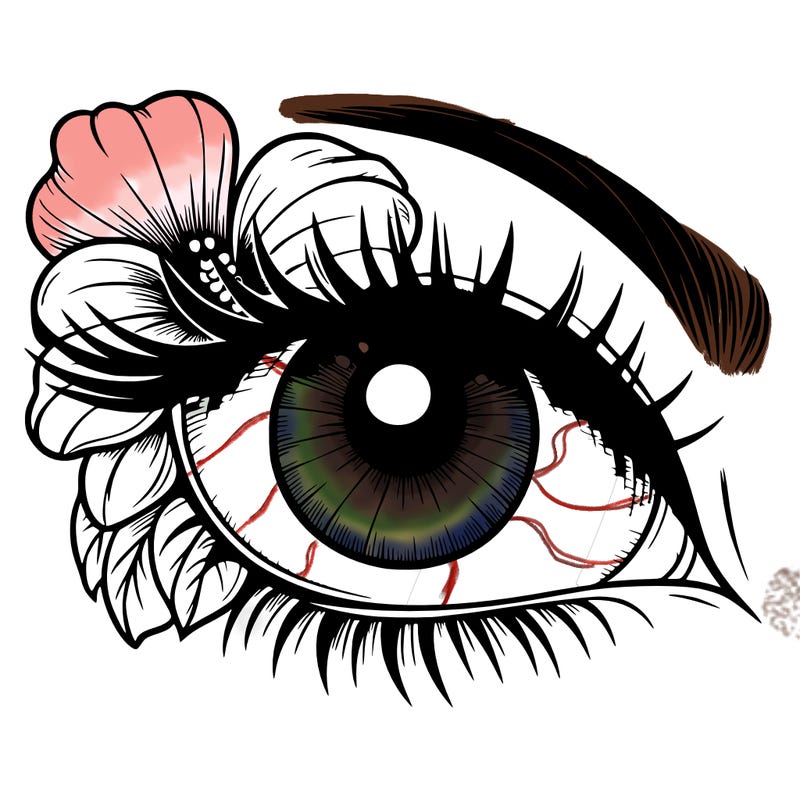 realistic eye with flower