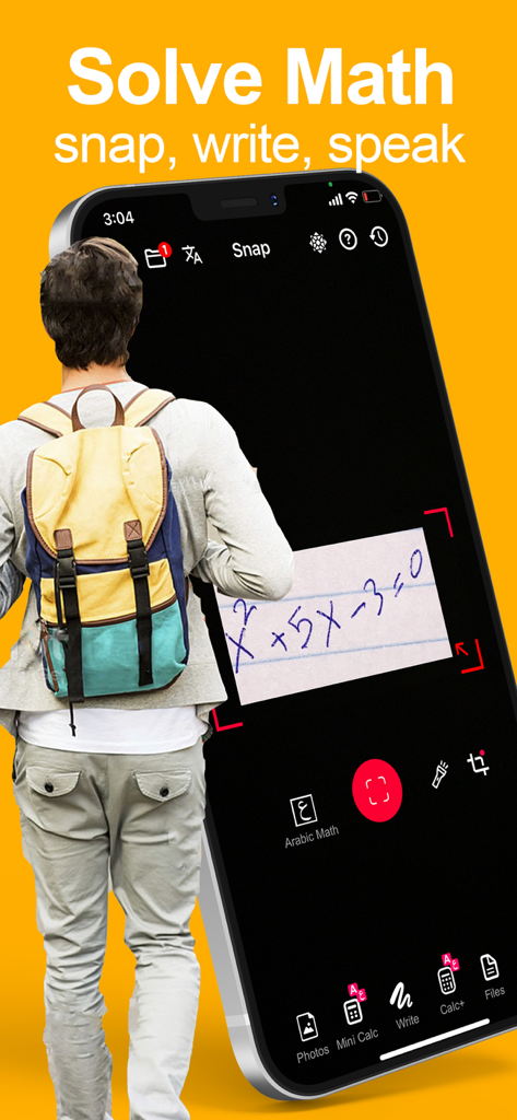 Math Solver Homework helper - A student using the Math Solver app to scan a handwritten math problem on a smartphone.