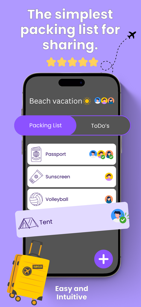 Packing List & Planner: Packup - Packup app showing a shared packing list for a group beach vacation