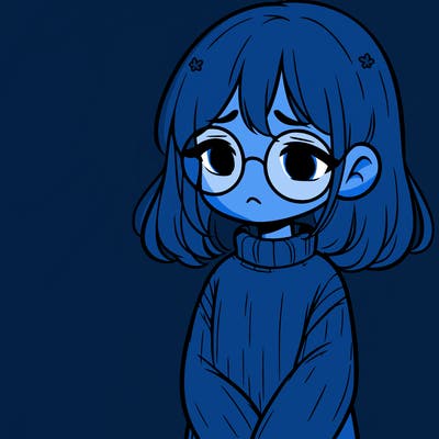 sad girl with glasses in a sweater
