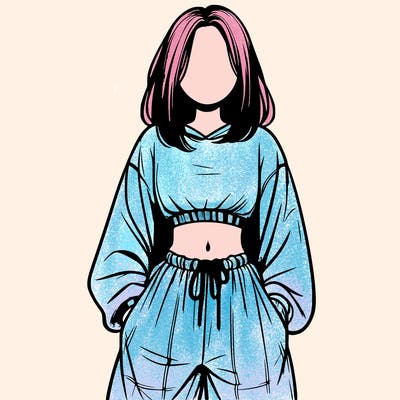 realistic girl faceless with baggy pants and a crop top