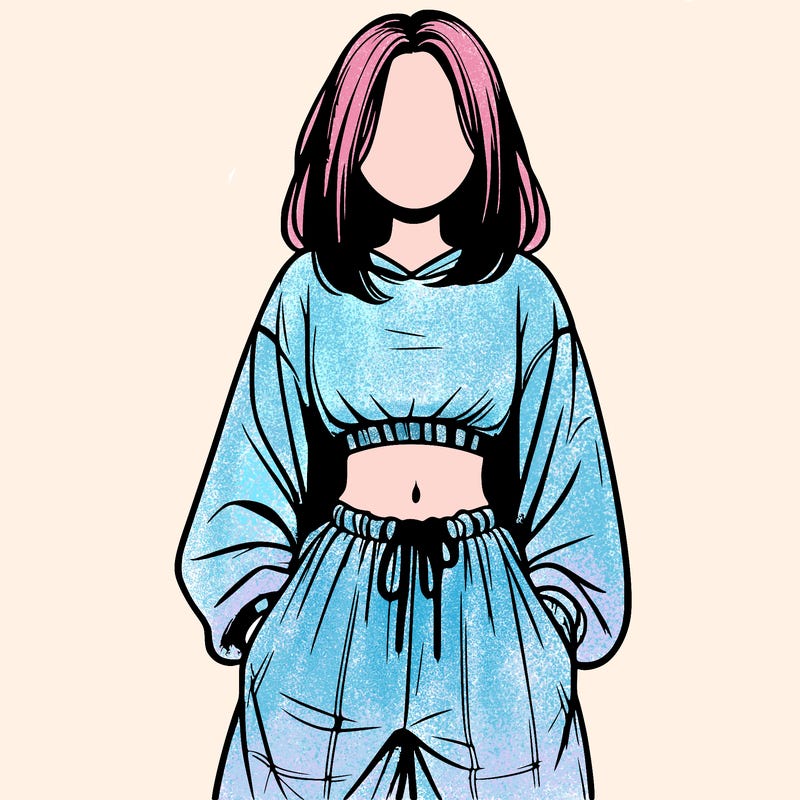 realistic girl faceless with baggy pants and a crop top