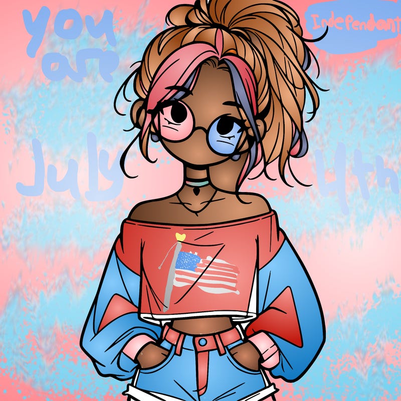 girl with a messy ponytail glasses a baggy crop top and jean shorts