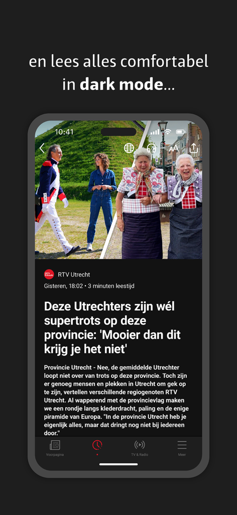 RTV Utrecht - A screenshot of the RTV Utrecht news app displaying a local article in dark mode.