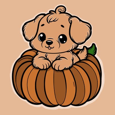cute little puppy in a pumpkin