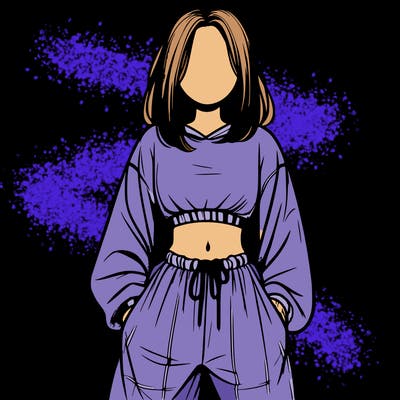 realistic girl faceless with baggy pants and a crop top