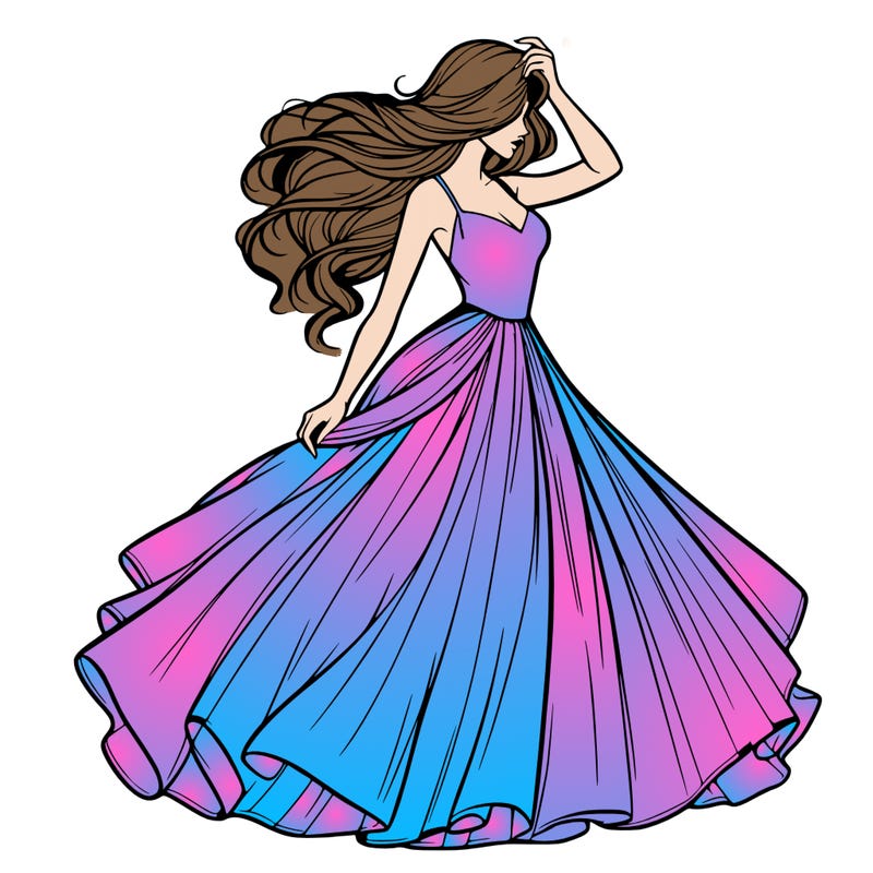realistic woman with dress flowing in the wind