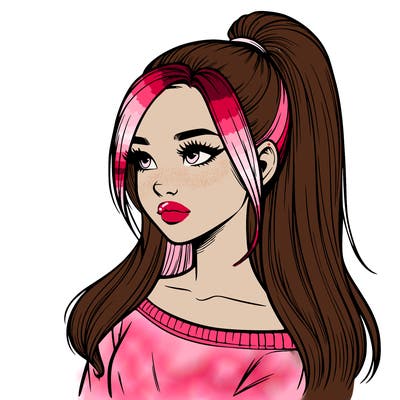 realistic girl with a high ponytail