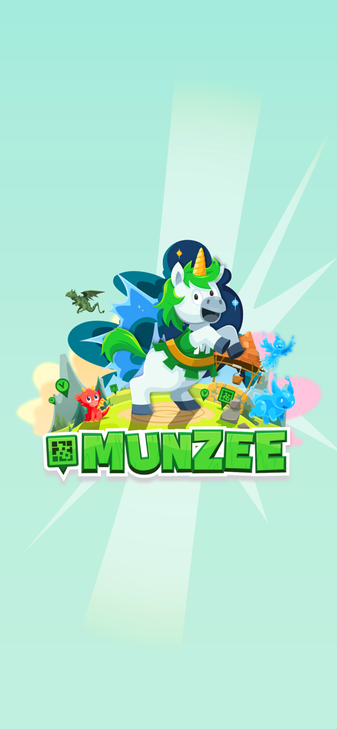 Munzee - Munzee splash screen featuring Cappy the Unicorn and fantasy creatures