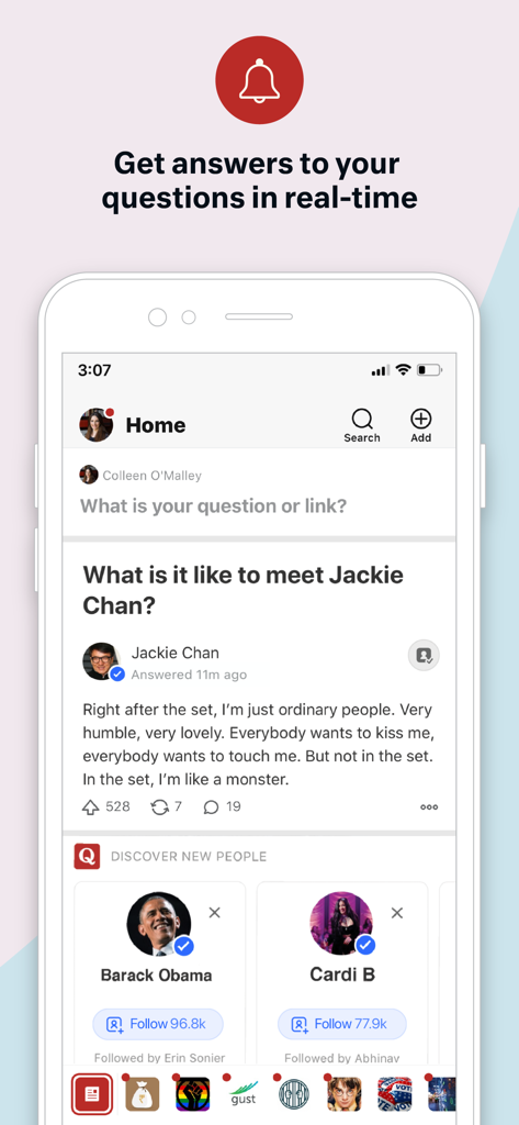 Quora Mobile App-Oberfläche, die Echtzeit-Antworten von verifizierten Experten und öffentlichen Persönlichkeiten zeigt