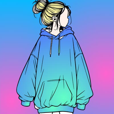 realistic girl with a oversized sweatshirt on and a bun
