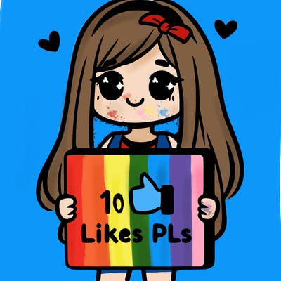 girl holding a sign saying 10 likes pls