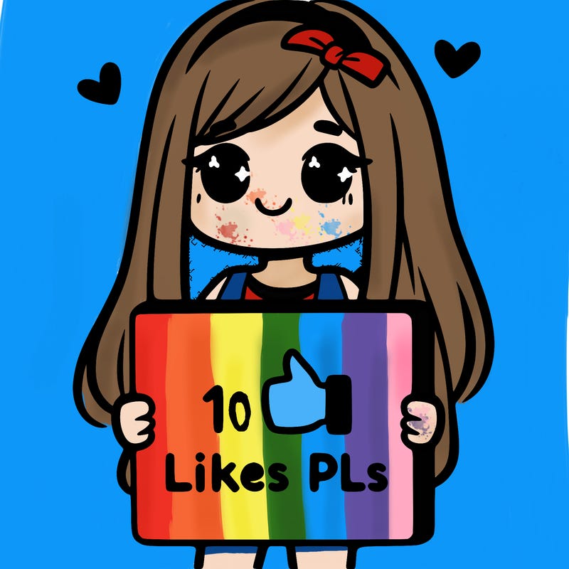 girl holding a sign saying 10 likes pls