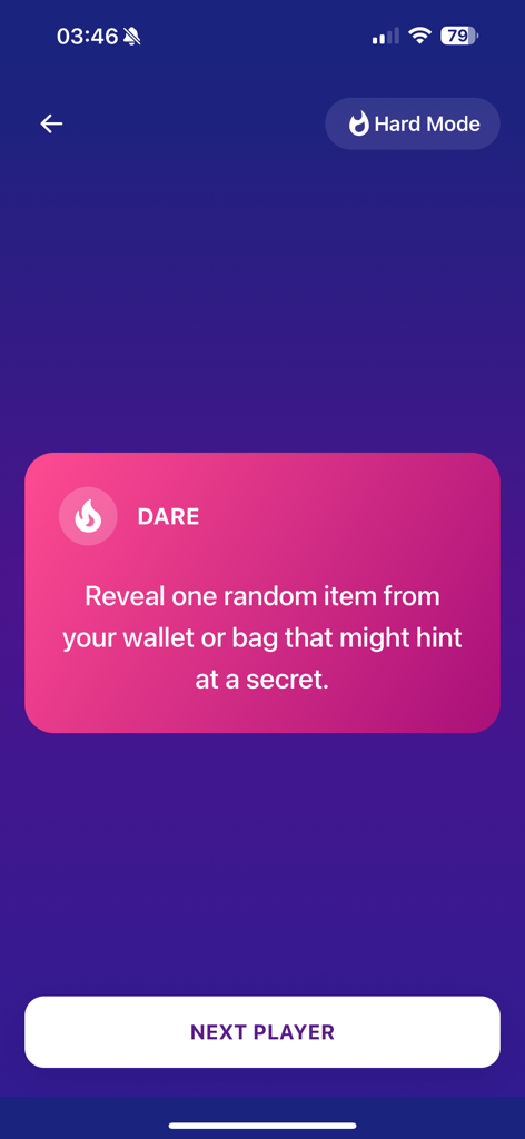 Schermata di sfida difficile nell'app Verità o Sfida.