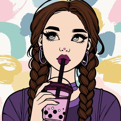 realistic girl with braided hair drinking boba