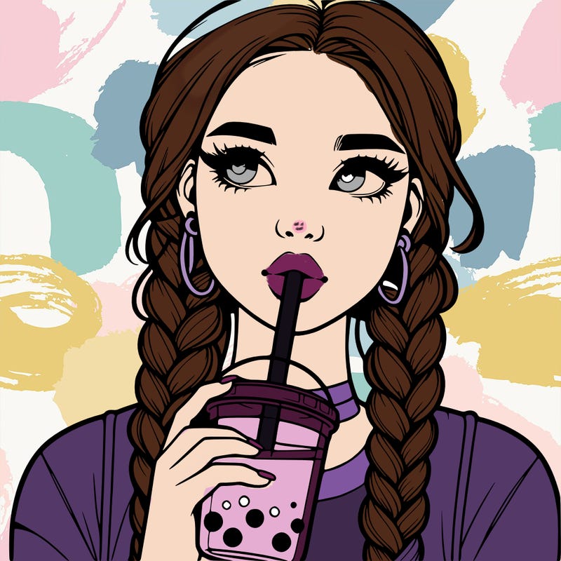 realistic girl with braided hair drinking boba