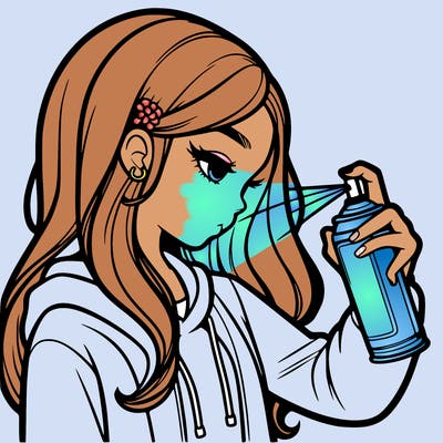 a realistic girl spray painting