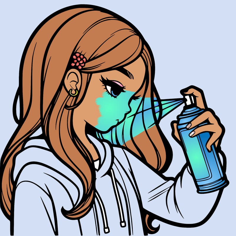 a realistic girl spray painting