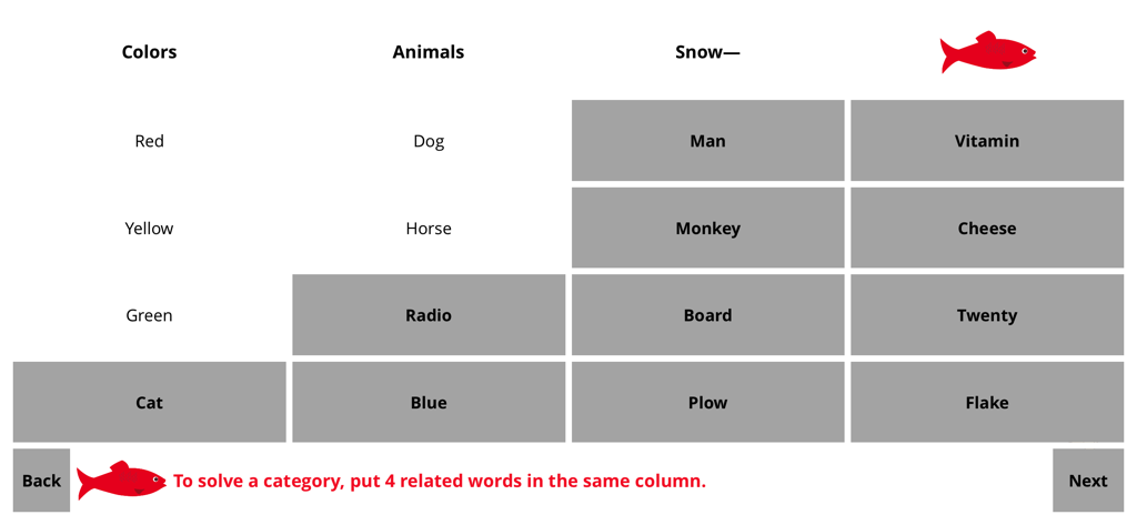 Red Herring - Red Herring word puzzle showing columns for grouping related words