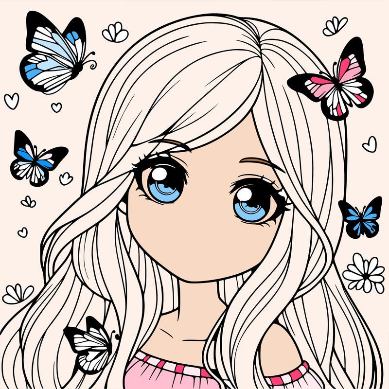 realistic girl with butterflies around her
